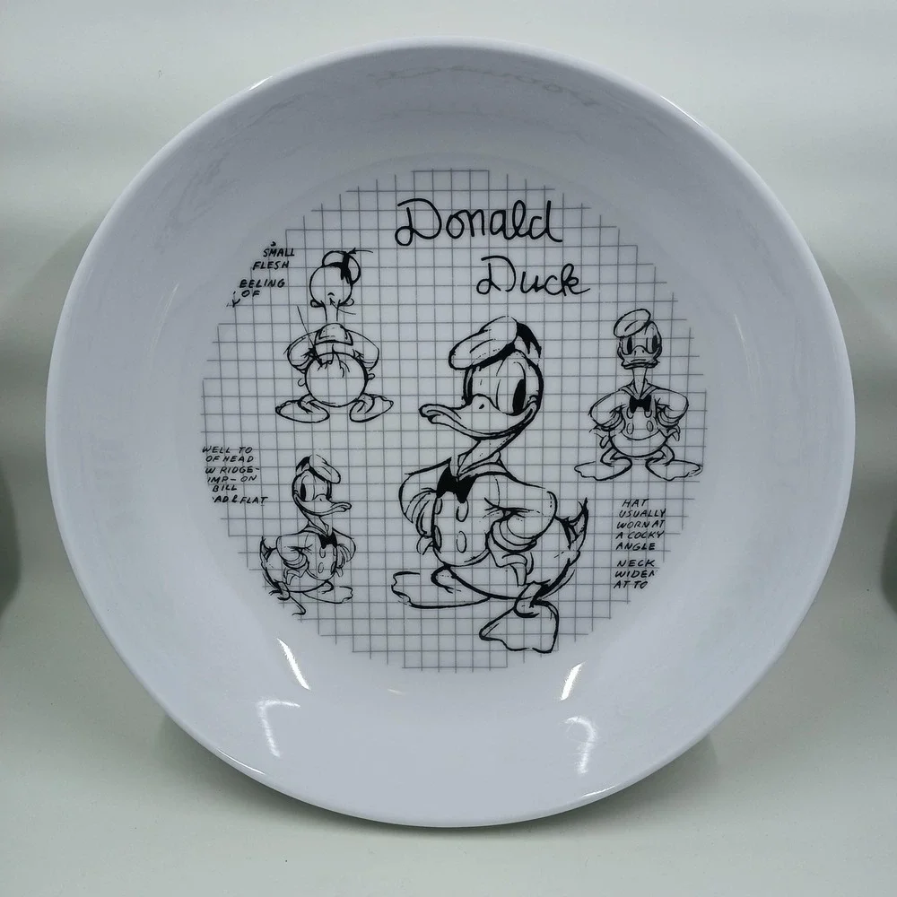 Disney Donald Duck Pasta‎ Bowl White Ceramic Sketch Grid Design Animator Notes